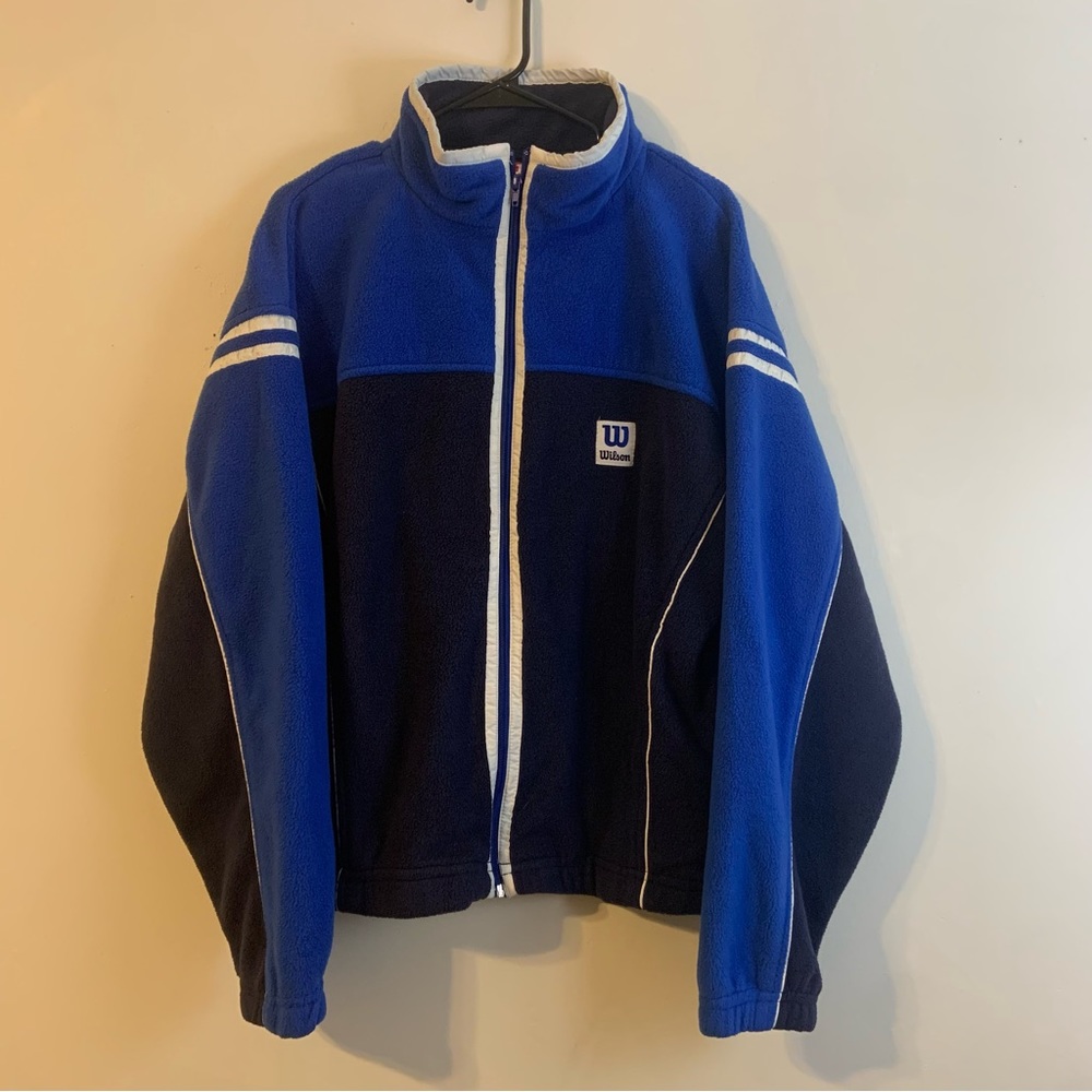 Wilson Advantage Mens size M Fleece Zip Up Jacket Navy Blue Long Sleeve